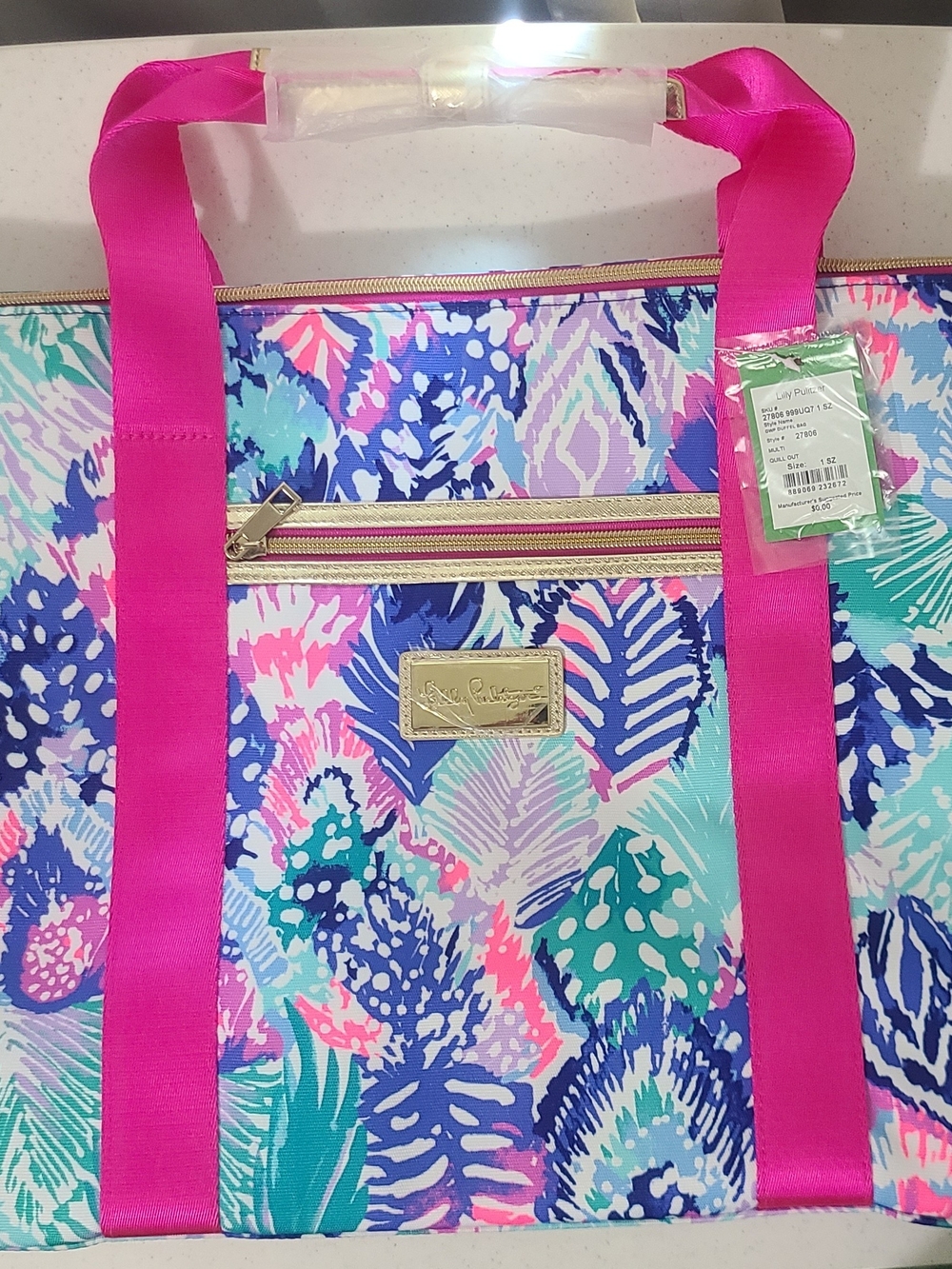 NWT Lilly Pulitzer Quill Out Travel Duffel Bag Weekender GWP Blue Pink New